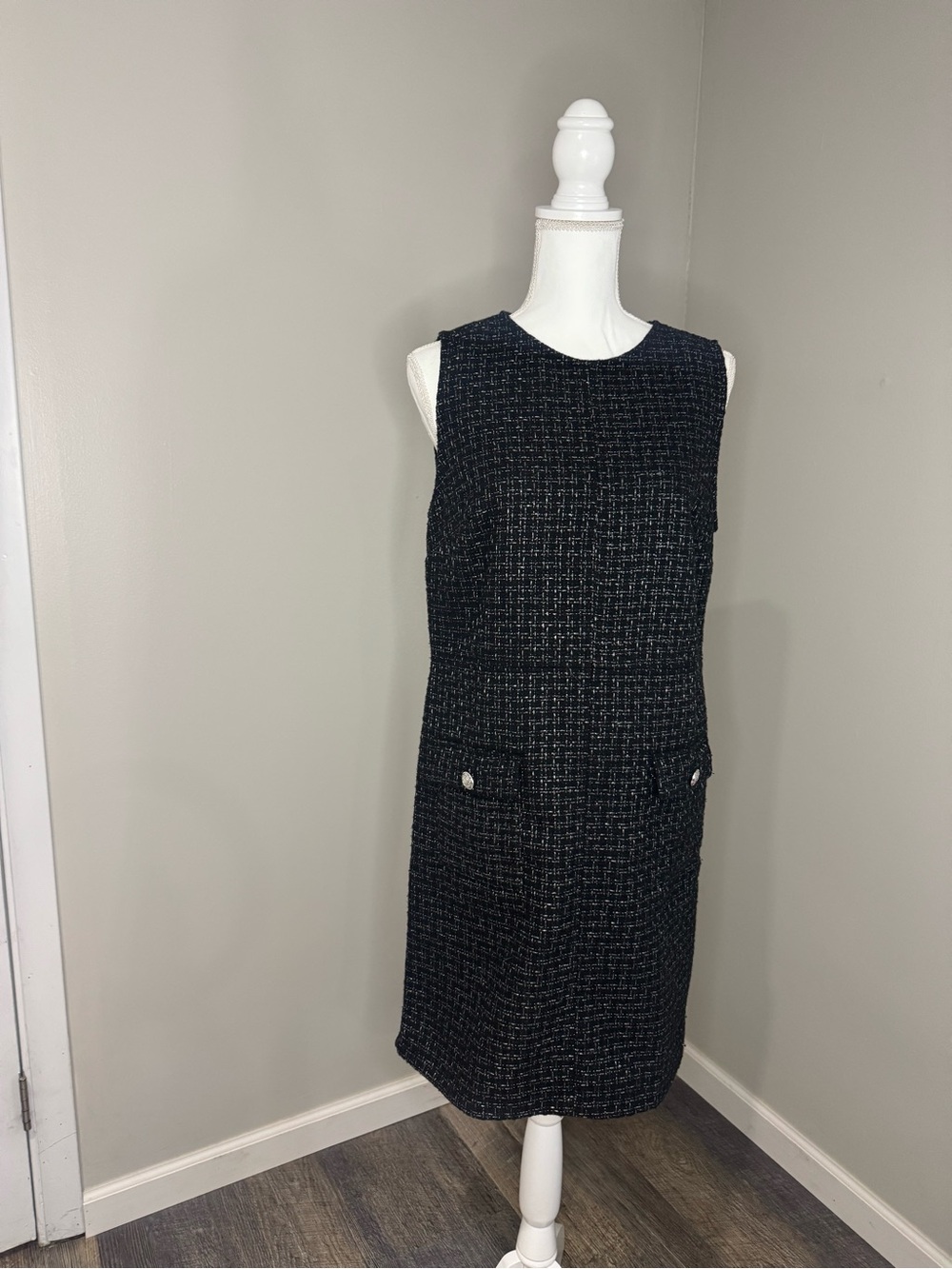 LOFT Black Tweed Sleeveless Shift Dress